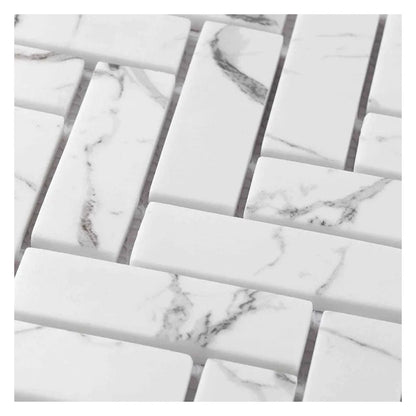 White with Gray Vein 11x13 Polished Herringbone Glass Recycled Glass Mosaic Tile (10 pack, 9.63 sq ft/case)
