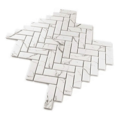 White with Gray Vein 11x13 Polished Herringbone Glass Recycled Glass Mosaic Tile (10 pack, 9.63 sq ft/case)