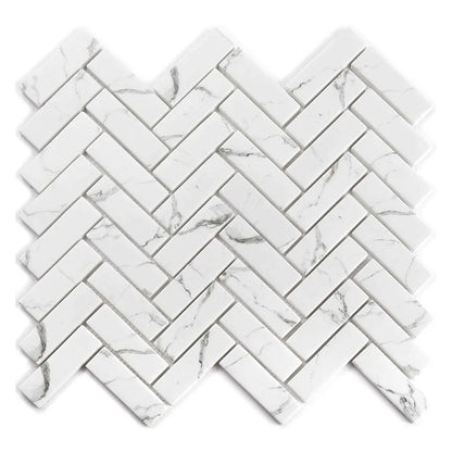 White with Gray Vein 11x13 Polished Herringbone Glass Recycled Glass Mosaic Tile (10 pack, 9.63 sq ft/case)