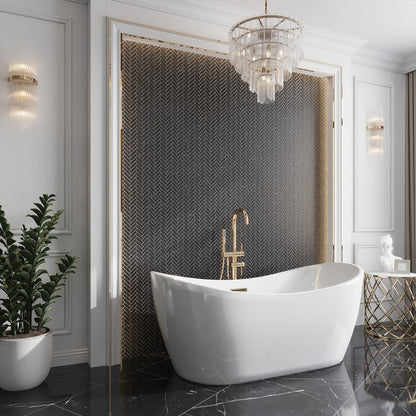 Black with White Vein 11x13 Polished Herringbone Glass Recycled Glass Mosaic Tile (10 pack, 9.63 sq ft/case)