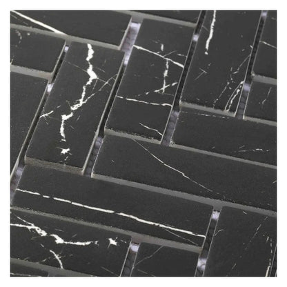 Black with White Vein 11x13 Polished Herringbone Glass Recycled Glass Mosaic Tile (10 pack, 9.63 sq ft/case)