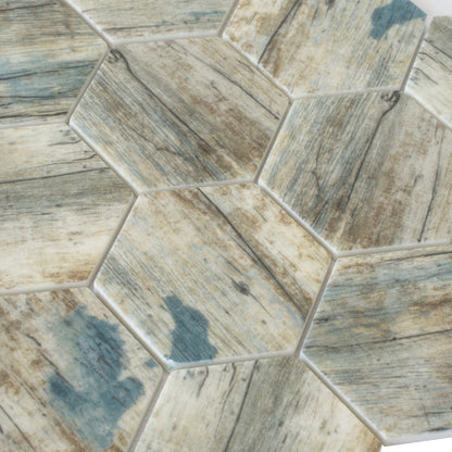Blue Beige 10x12 Matte Hexagon Recycled Glass Mosaic Tile (10 pack, 8.29 sq ft/case)