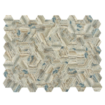Blue Beige 10x12 Matte Hexagon Recycled Glass Mosaic Tile (10 pack, 8.29 sq ft/case) - Sample