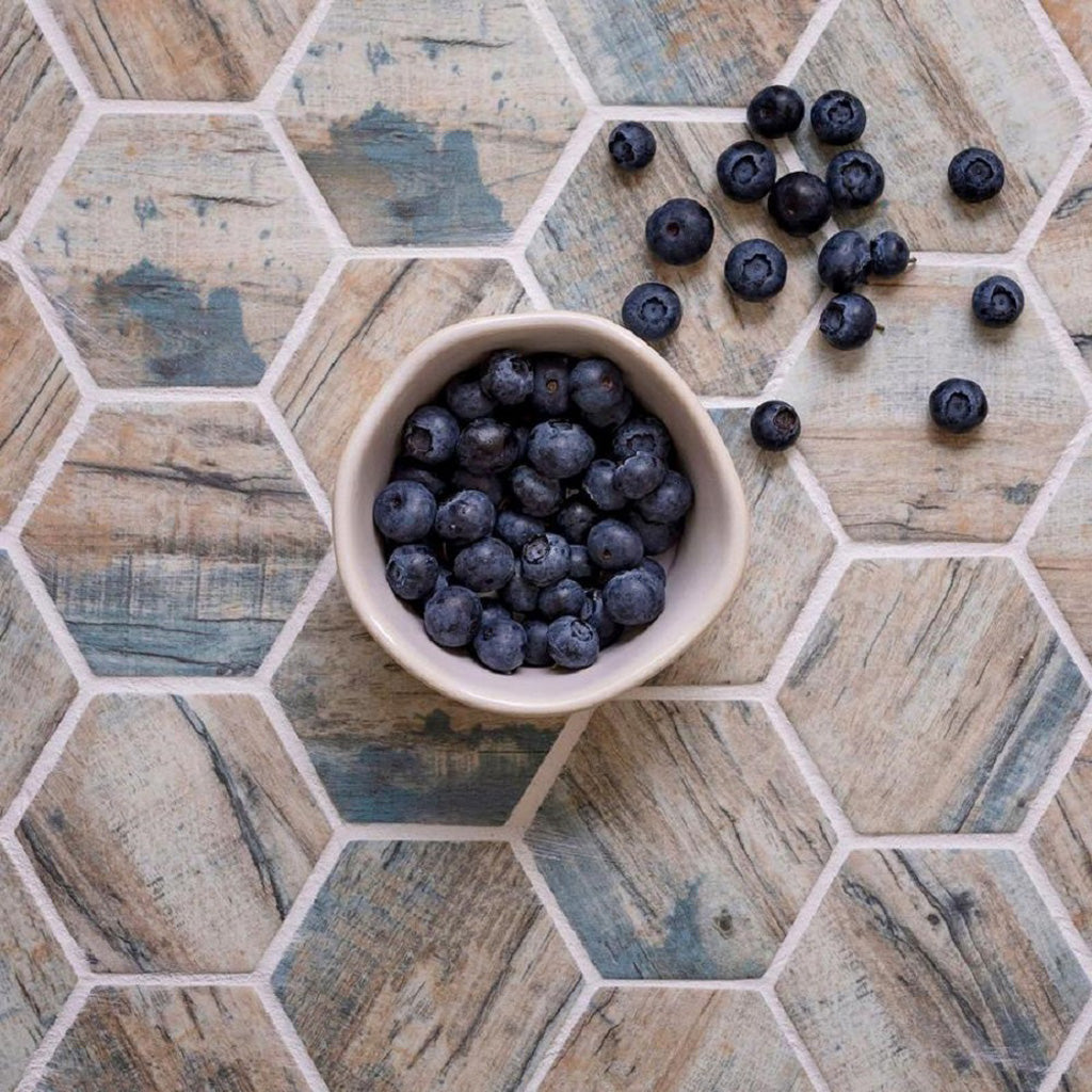 Blue Beige 10x12 Matte Hexagon Recycled Glass Mosaic Tile (10 pack, 8.29 sq ft/case)