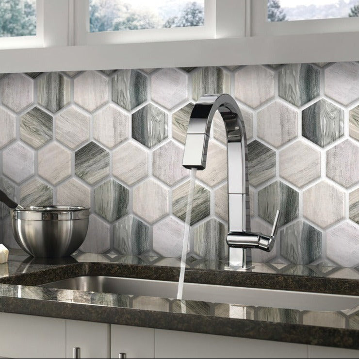 Gray Beige 10x12 Matte Hexagon Recycled Glass Mosaic Tile (10 pack, 8.29 sq ft/case)