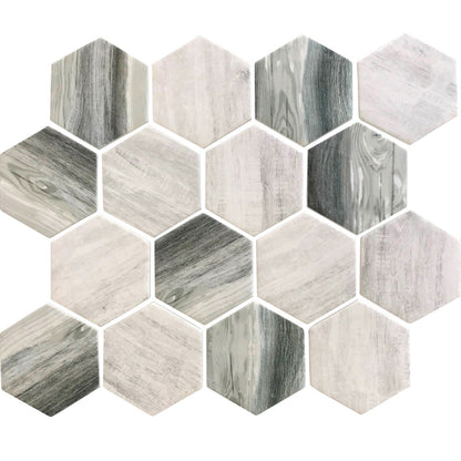Gray Beige 10x12 Matte Hexagon Recycled Glass Mosaic Tile (10 pack, 8.29 sq ft/case)