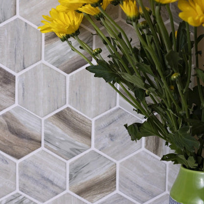 Beige 10x12 Matte Hexagon Recycled Glass Mosaic Tile (10 pack, 8.29 sq ft/case) - Sample