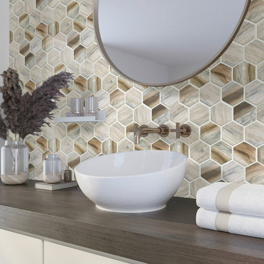 Beige 10x12 Matte Hexagon Recycled Glass Mosaic Tile (10 pack, 8.29 sq ft/case)