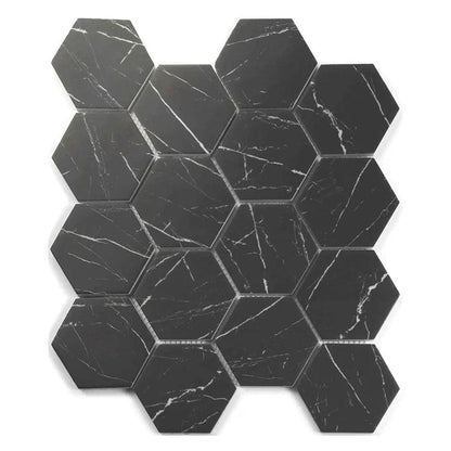 Black with White Vein 10x12 Polished Hexagon Glass Recycled Glass Mosaic Tile (10 pack, 8.29 sq ft/case)