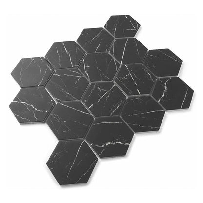 Black with White Vein 10x12 Polished Hexagon Glass Recycled Glass Mosaic Tile (10 pack, 8.29 sq ft/case)