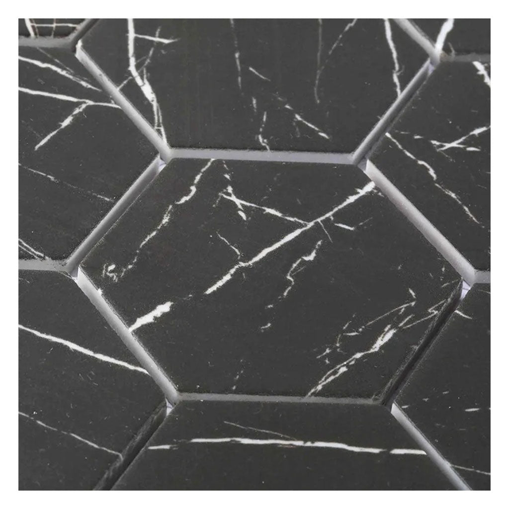 Black with White Vein 10x12 Polished Hexagon Glass Recycled Glass Mosaic Tile (10 pack, 8.29 sq ft/case)