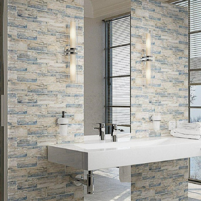 Blue Beige 12x12 Matte Brick Recycled Glass Mosaic Tile (10 pack, 9.18 sq ft/case)