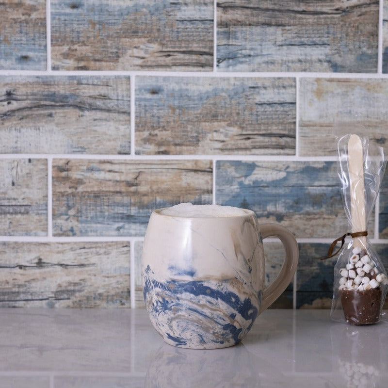 Blue Beige 12x12 Matte Brick Recycled Glass Mosaic Tile (10 pack, 9.18 sq ft/case)