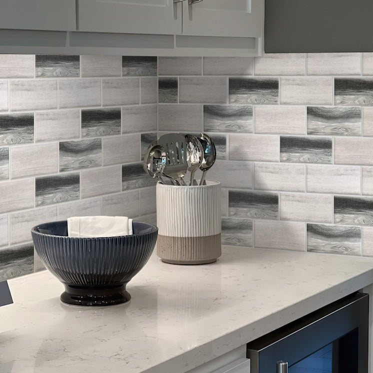 Gray Beige 12x12 Matte Brick Recycled Glass Mosaic Tile (10 pack, 9.18 sq ft/case) - Sample