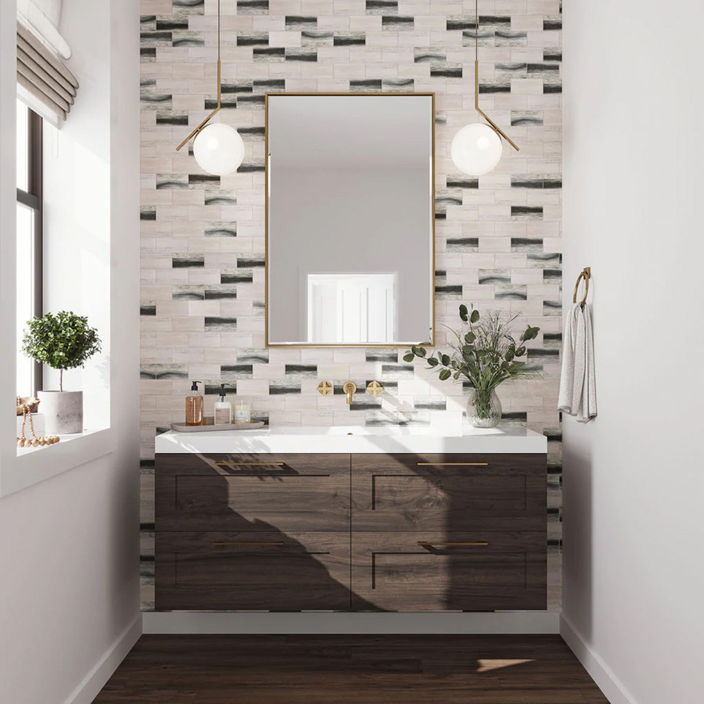 Gray Beige 12x12 Matte Brick Recycled Glass Mosaic Tile (10 pack, 9.18 sq ft/case) - Sample