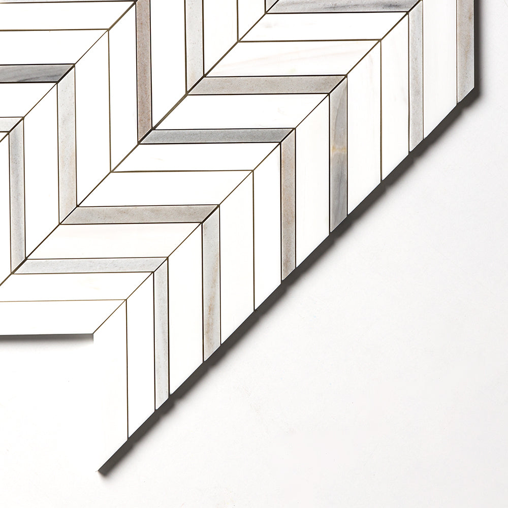 Snow White, Skyline Polished Chevron Fusion Waterjet Marble Mosaic