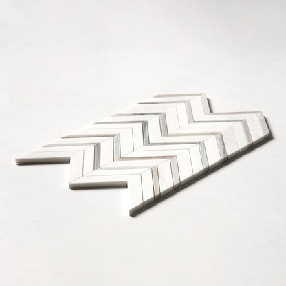 Snow White, Skyline Honed Chevron Fusion Waterjet Marble Mosaic