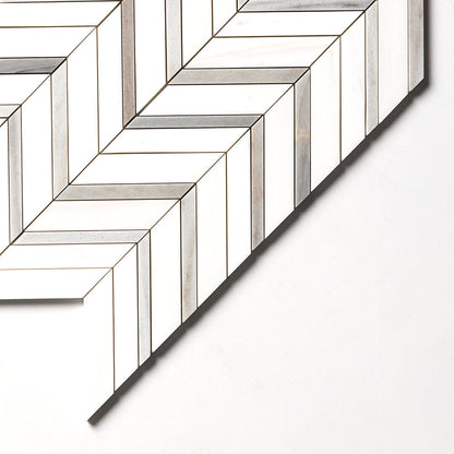 Snow White, Skyline Honed Chevron Fusion Waterjet Marble Mosaic