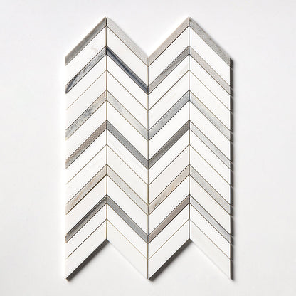 Snow White, Skyline Honed Chevron Fusion Waterjet Marble Mosaic