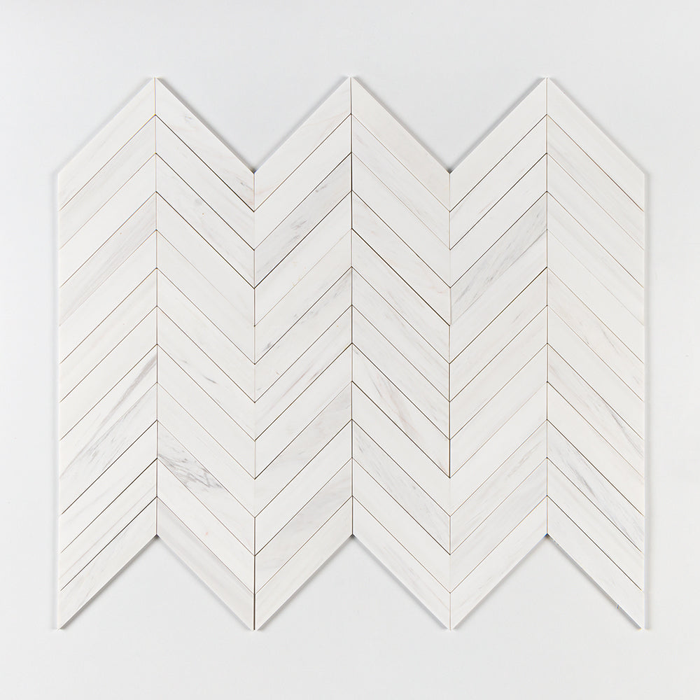 Bianco Dolomiti Honed Chevron Waterjet Marble Waterjet Mosaics