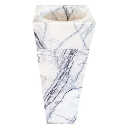 Natural Stone New York White Marble Pedestal Square Cone Shaped Sink Polished (W)16" (L)16" (H)36" SKU-NTRVS25 product shot angle view stand-alone