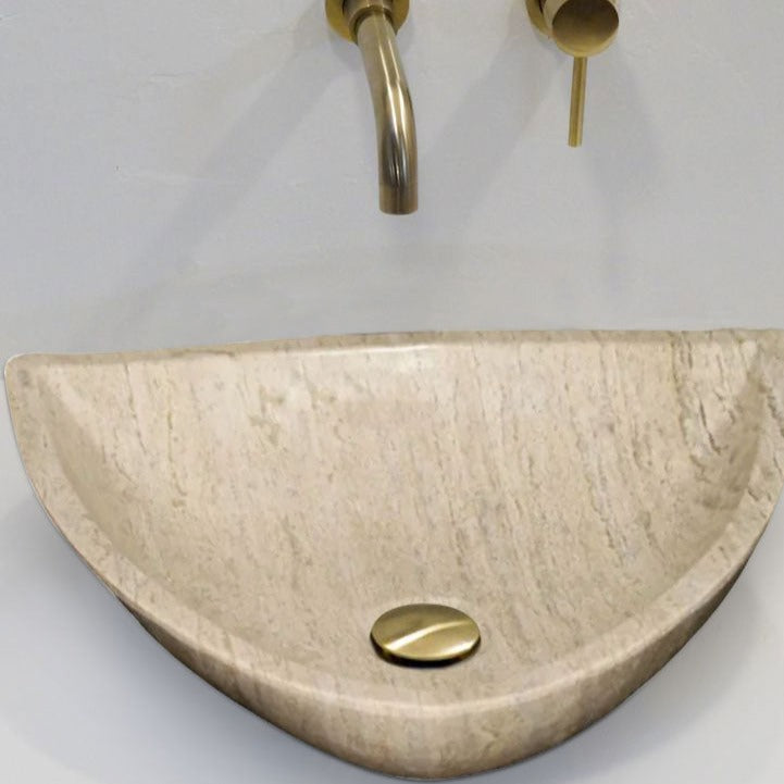 Natural Stone Light Travertine Vein-cut Special Design Vessel Sink Polished (W)16" (L)16" (H)6"