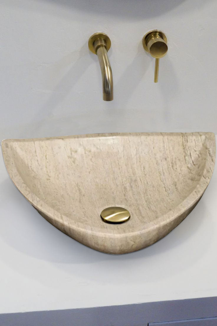 Natural Stone Light Travertine Vein-cut Special Design Vessel Sink Polished (W)16" (L)16" (H)6"
