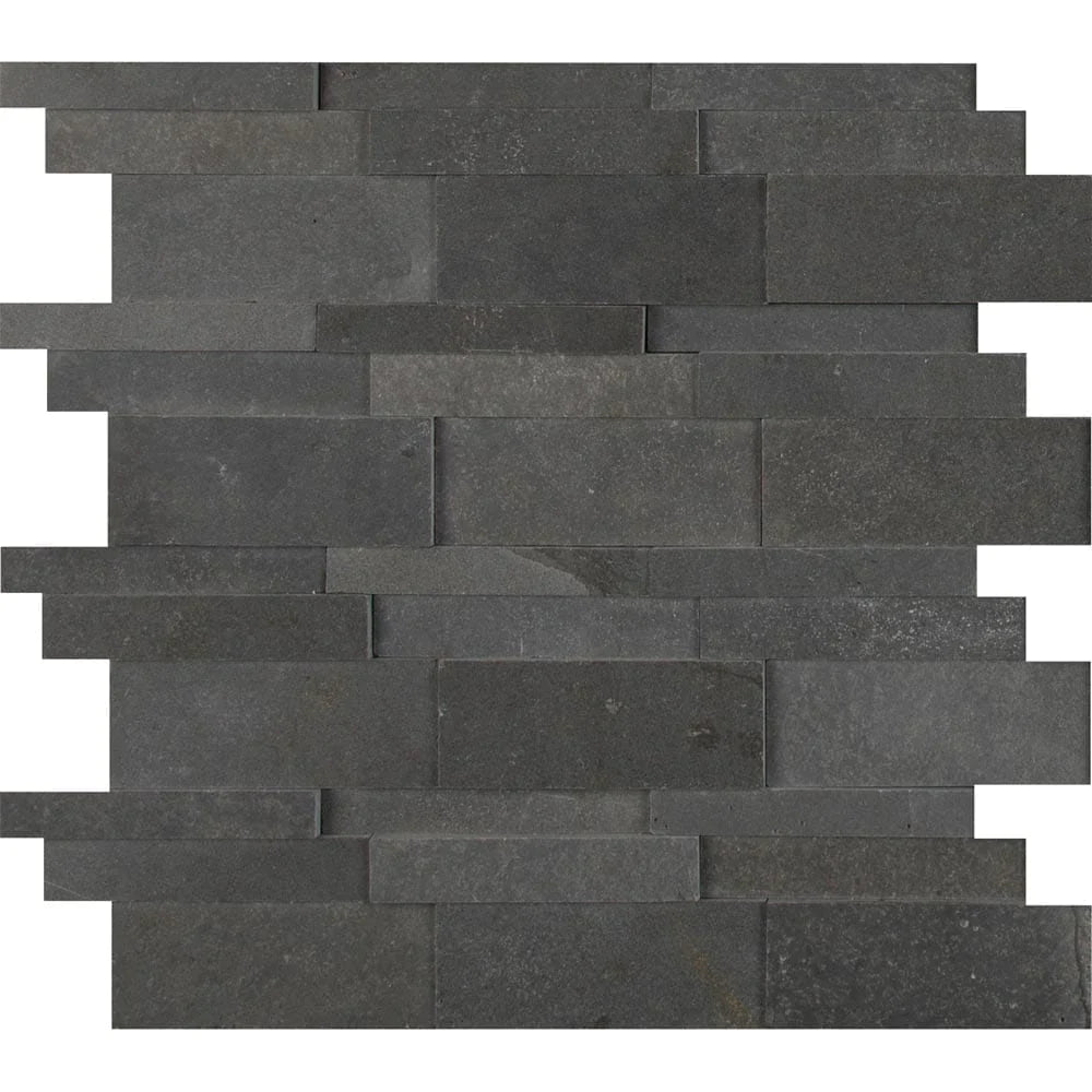 Neptune 3D 12X12 honed basalt mesh mounted mosaic tile SMOT BSLTB 3DH product shot multiple tiles close up view.