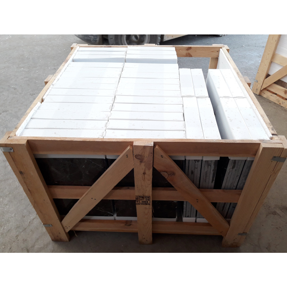Nero Marquina Black Marble Tile Polished size 12x24 SKU-40102006 packaging image with wooden crate