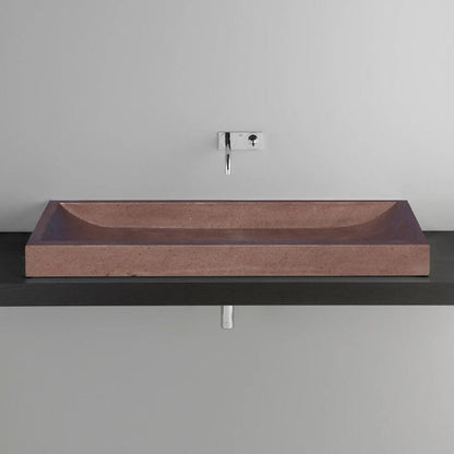 Noce Travertine Rectangular Vessel Sink Honed Filled (W)16" (L)48" (H)4" SKU-NTRSTC39 installed on bathroom above-counter