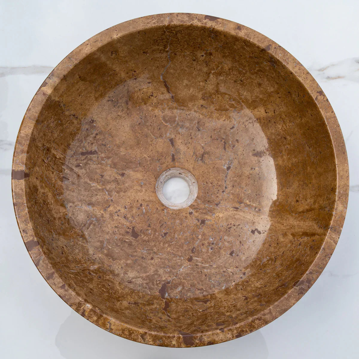 Noce Brown Travertine Natural Stone Above-vanity Bathroom Sink Polished (D)16" (H)6" top view