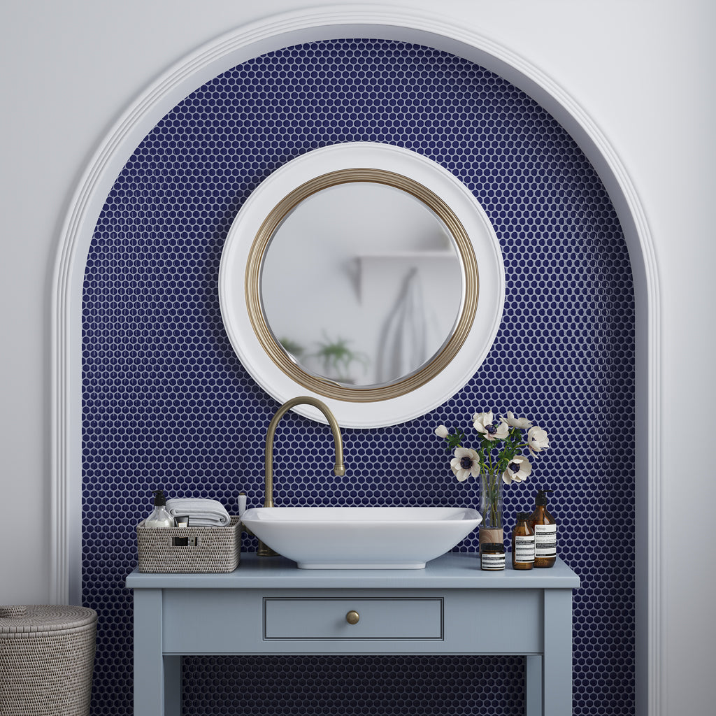 Indigo Blue 12x12 Glossy Penny Round Porcelain Mosaic Tile (10 pack, 9.87 sq ft/case)