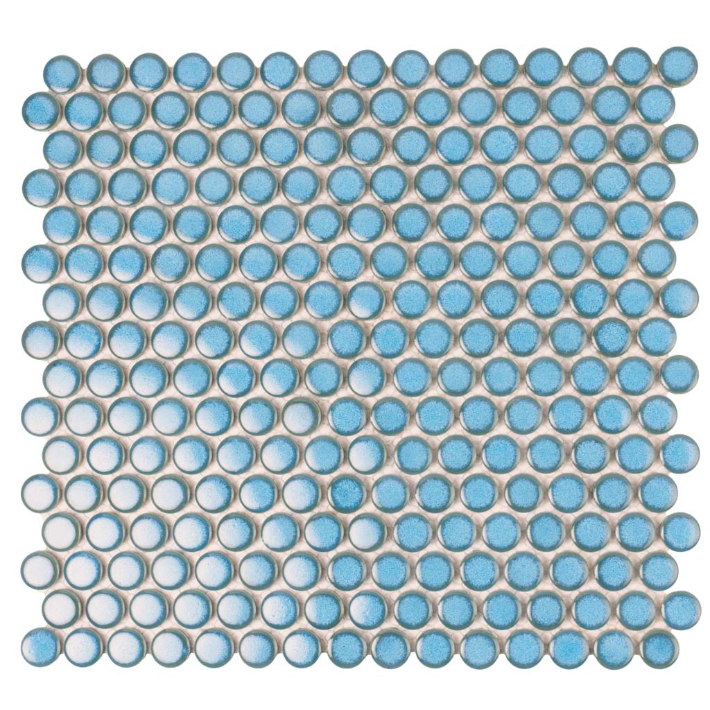 Sky Blue 12x12 Glossy Penny Round Porcelain Mosaic Tile (10 pack, 9.87 sq ft/case) - Sample