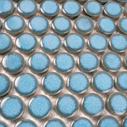 Sky Blue 12x12 Glossy Penny Round Porcelain Mosaic Tile (10 pack, 9.87 sq ft/case)