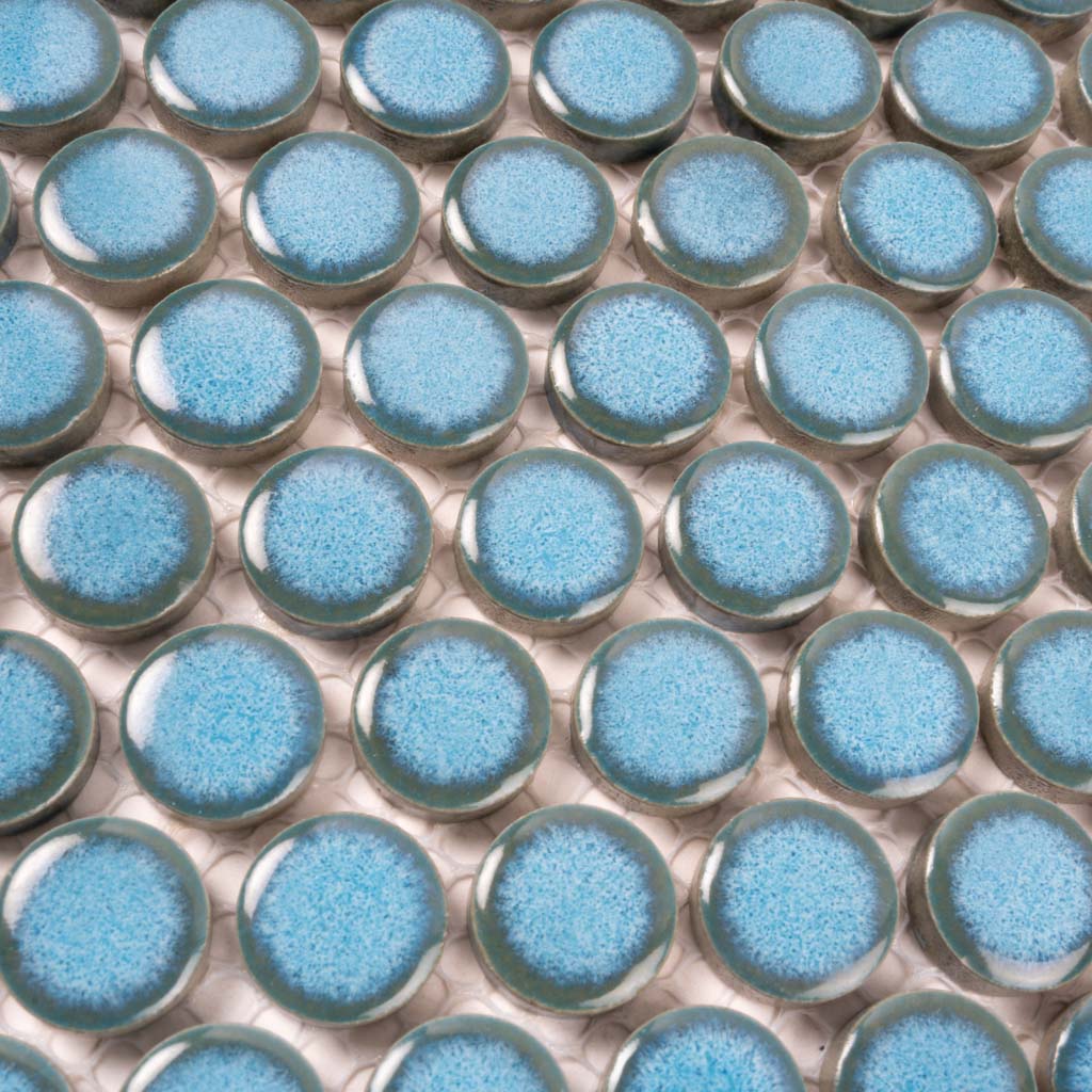 Sky Blue 12x12 Glossy Penny Round Porcelain Mosaic Tile (10 pack, 9.87 sq ft/case) - Sample