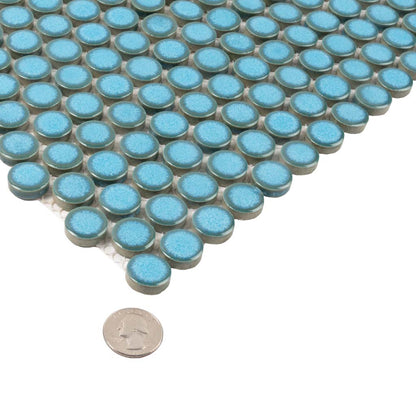Sky Blue 12x12 Glossy Penny Round Porcelain Mosaic Tile (10 pack, 9.87 sq ft/case)