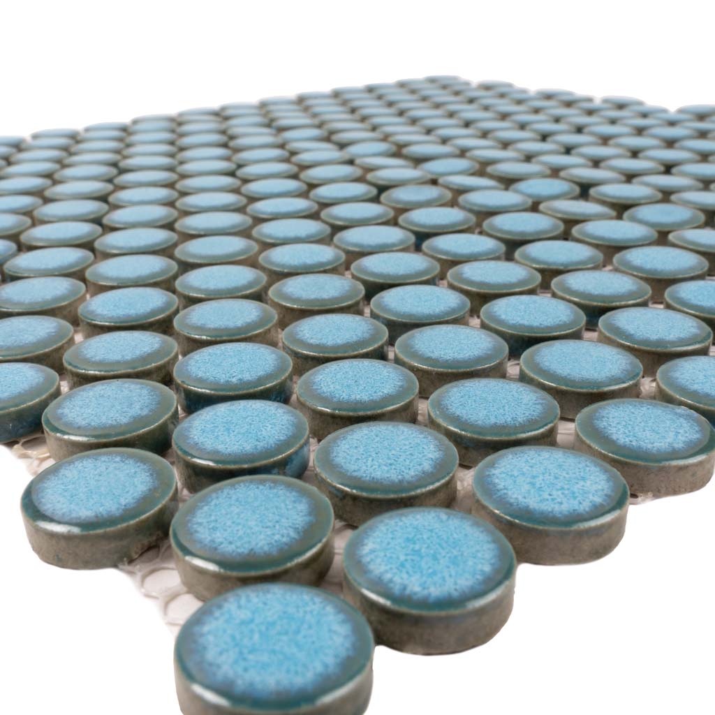 Sky Blue 12x12 Glossy Penny Round Porcelain Mosaic Tile (10 pack, 9.87 sq ft/case)