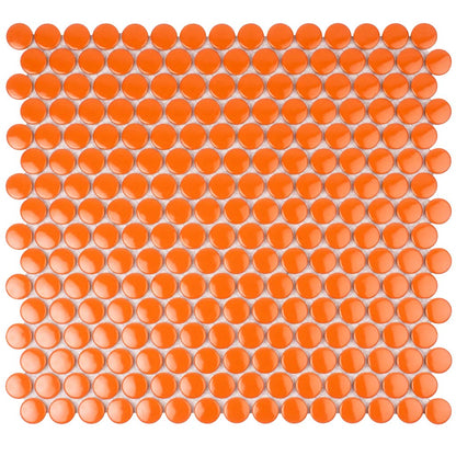 Orange 12x12 Glossy Penny Round Porcelain Mosaic Tile (10 pack, 9.87 sq ft/case) - Sample