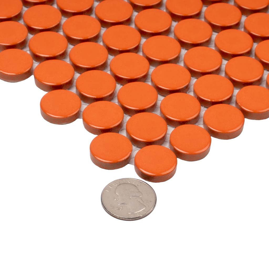 Orange 12x12 Glossy Penny Round Porcelain Mosaic Tile (10 pack, 9.87 sq ft/case)