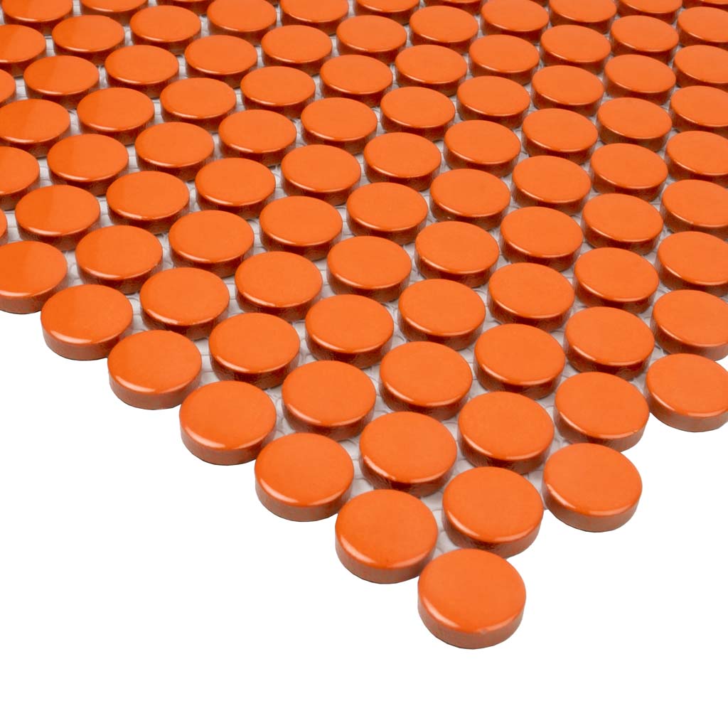 Orange 12x12 Glossy Penny Round Porcelain Mosaic Tile (10 pack, 9.87 sq ft/case)