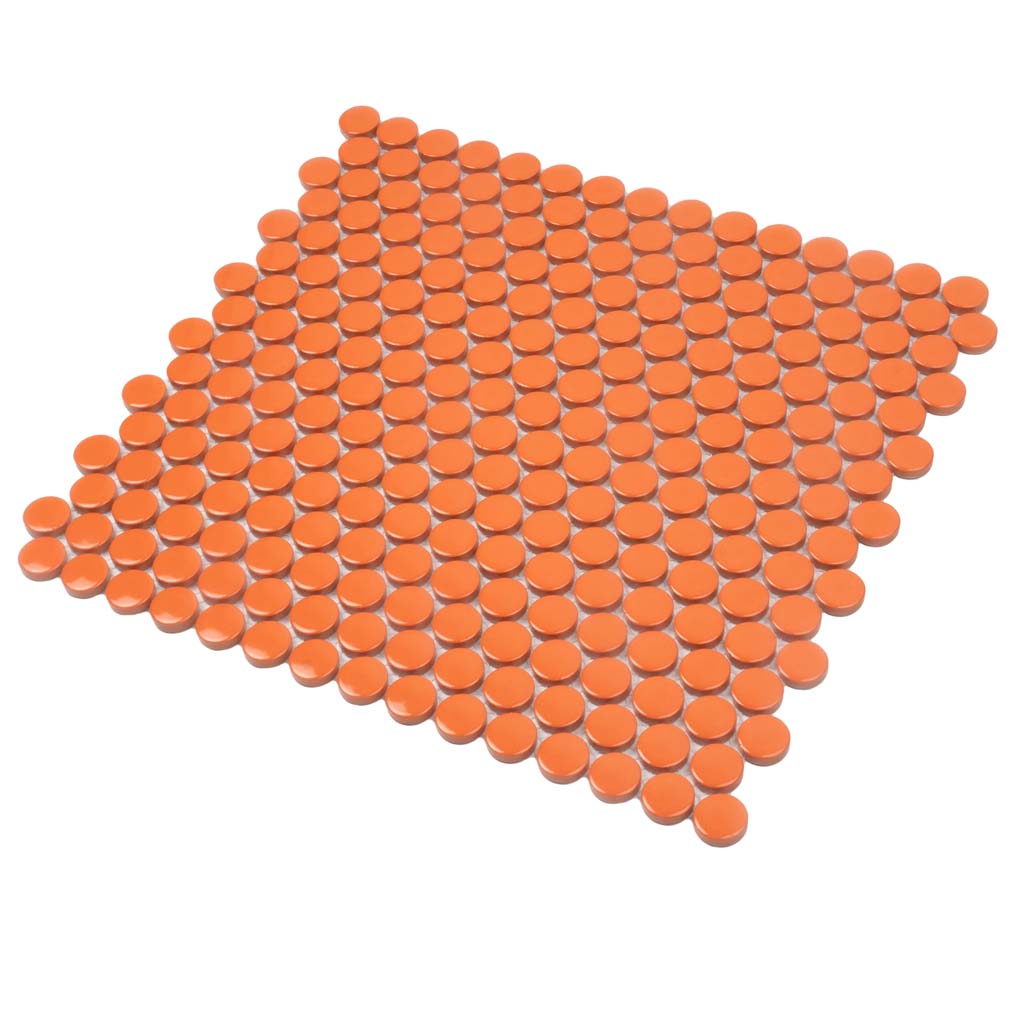 Orange 12x12 Glossy Penny Round Porcelain Mosaic Tile (10 pack, 9.87 sq ft/case)