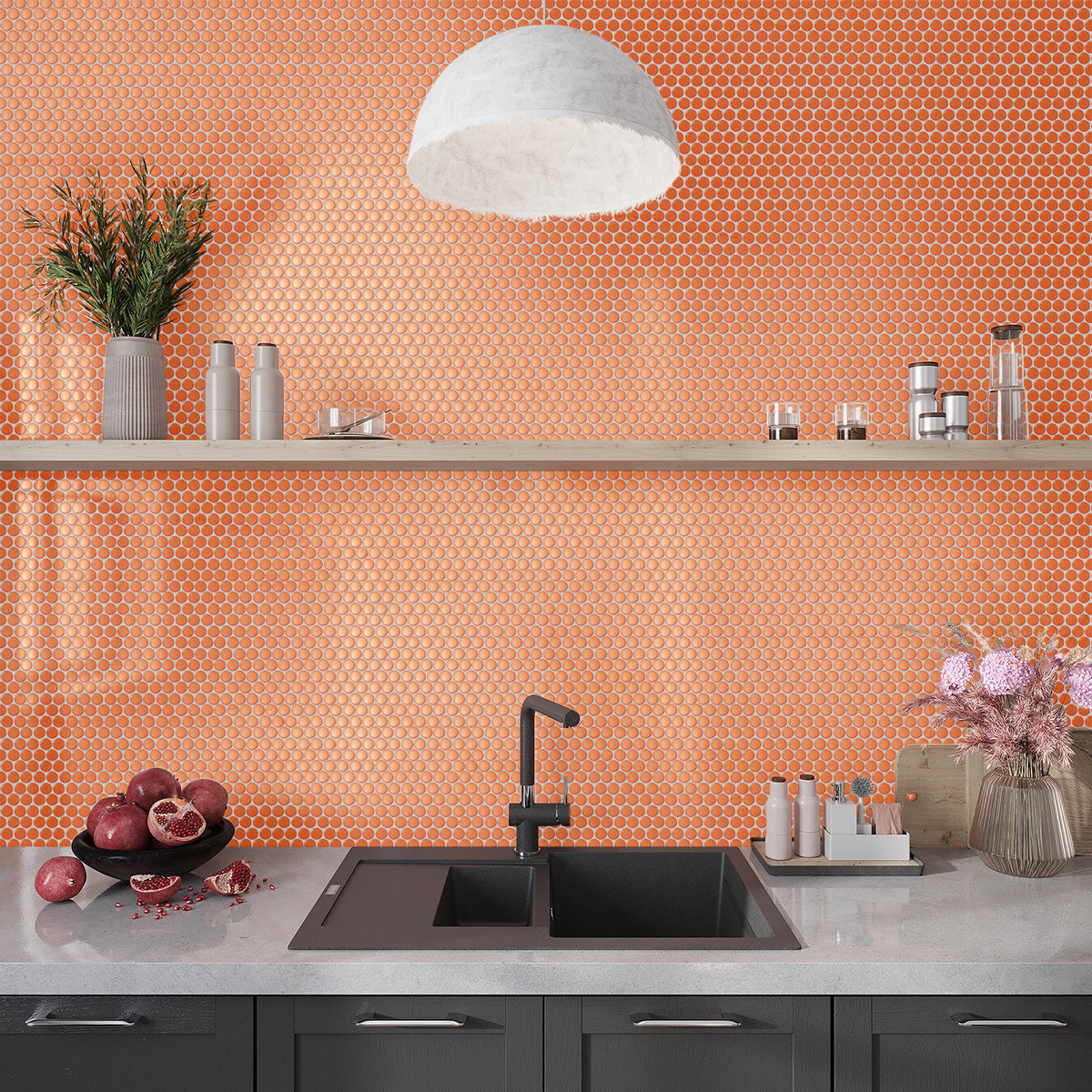 Orange 12x12 Glossy Penny Round Porcelain Mosaic Tile (10 pack, 9.87 sq ft/case)