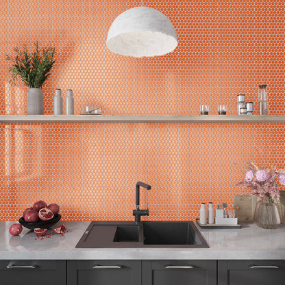 Orange 12x12 Glossy Penny Round Porcelain Mosaic Tile (10 pack, 9.87 sq ft/case) - Sample