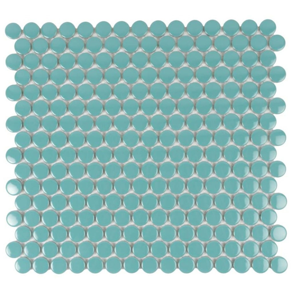 Turquoise 12x12 Glossy Penny Round Porcelain Mosaic Tile (10 pack, 9.87 sq ft/case)