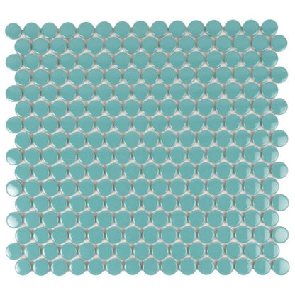 Turquoise 12x12 Glossy Penny Round Porcelain Mosaic Tile (10 pack, 9.87 sq ft/case)