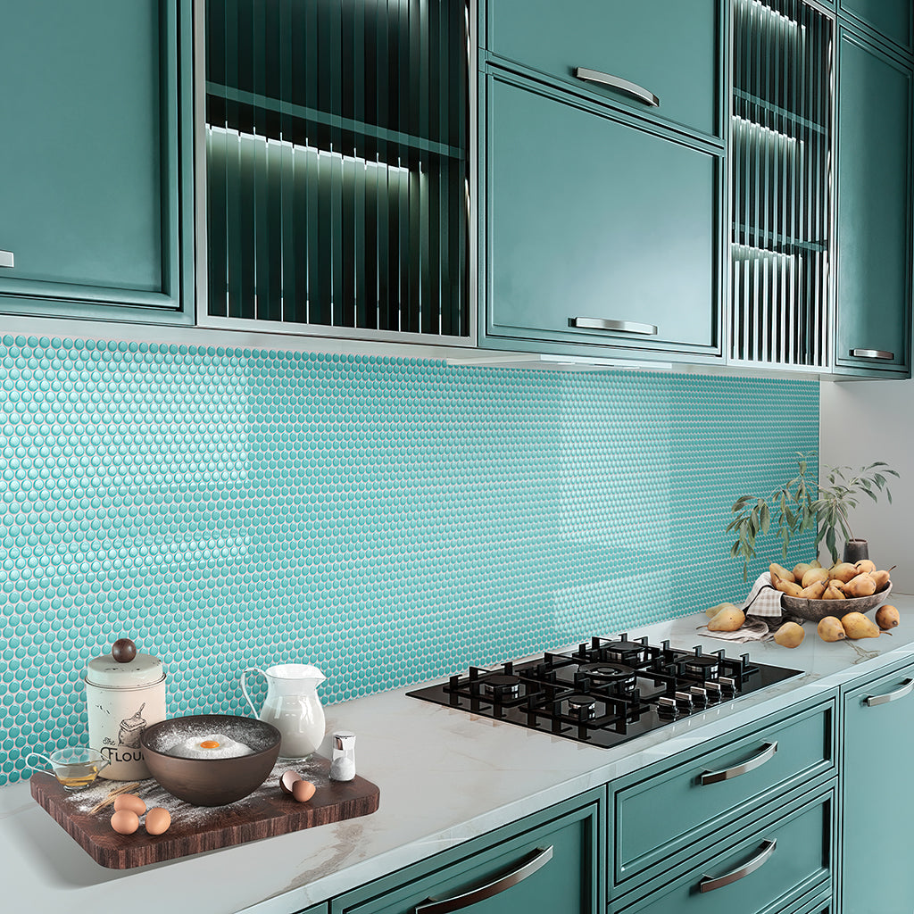 Turquoise 12x12 Glossy Penny Round Porcelain Mosaic Tile (10 pack, 9.87 sq ft/case)