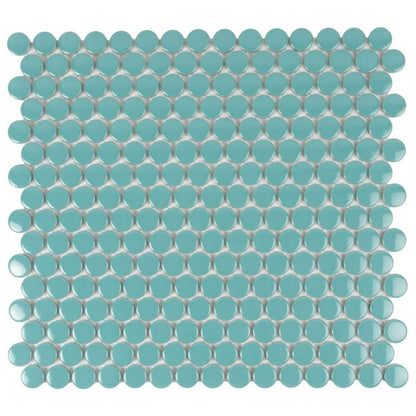 Turquoise 12x12 Glossy Penny Round Porcelain Mosaic Tile (10 pack, 9.87 sq ft/case) - Sample