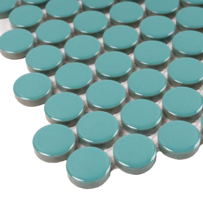 Turquoise 12x12 Glossy Penny Round Porcelain Mosaic Tile (10 pack, 9.87 sq ft/case)