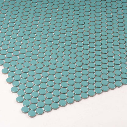 Turquoise 12x12 Glossy Penny Round Porcelain Mosaic Tile (10 pack, 9.87 sq ft/case) - Sample