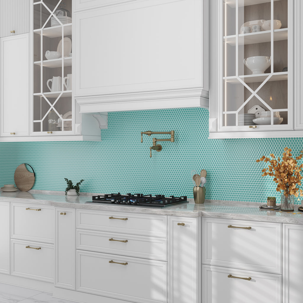 Turquoise 12x12 Glossy Penny Round Porcelain Mosaic Tile (10 pack, 9.87 sq ft/case)